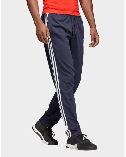 adidas Cotton Essentials 3-stripes Tapered Open Hem Joggers in Blue for Men  - Lyst