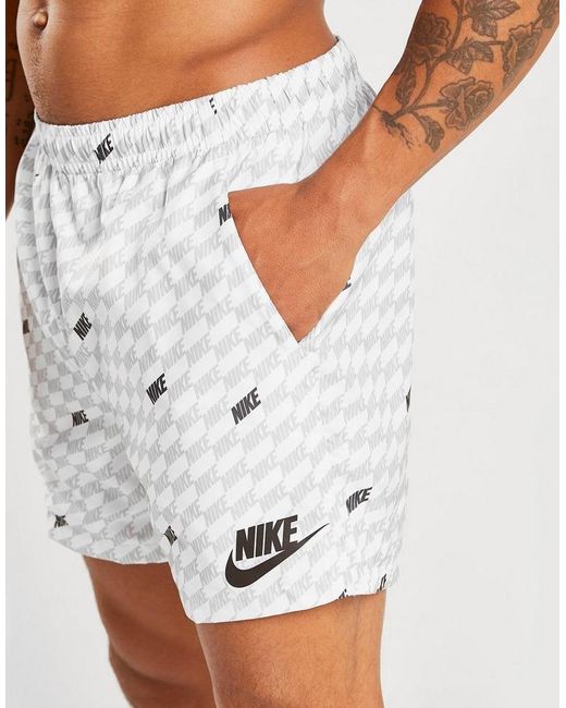 Nike Synthetic Hybrid All Over Print Swim Shorts in White/Grey/Black ...