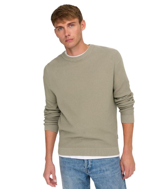 Only & Sons Herren Pullover Onstony Ds 12 Ls Waffle Crew Knit in Gray für Herren