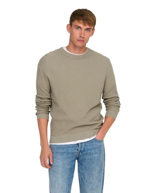 Only & Sons Herren Pullover Onstony Ds 12 Ls Waffle Crew Knit in Gray für Herren