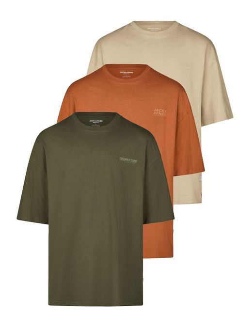 Jack & Jones Tshirt Herren Oversize Fit Jjecharge 3Er Set Pack in Green für Herren