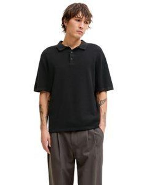 Jack & Jones Kurzarmpullover JJEGEORGE KNIT SS SN mit Polo Kragen in Black für Herren