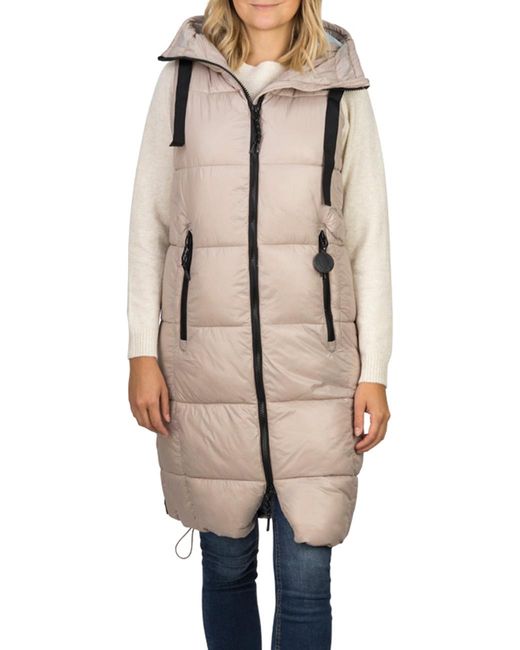 DENIMFY Natural Steppweste Damen Lang Mit Kapuze Regular Fit Dfcaro