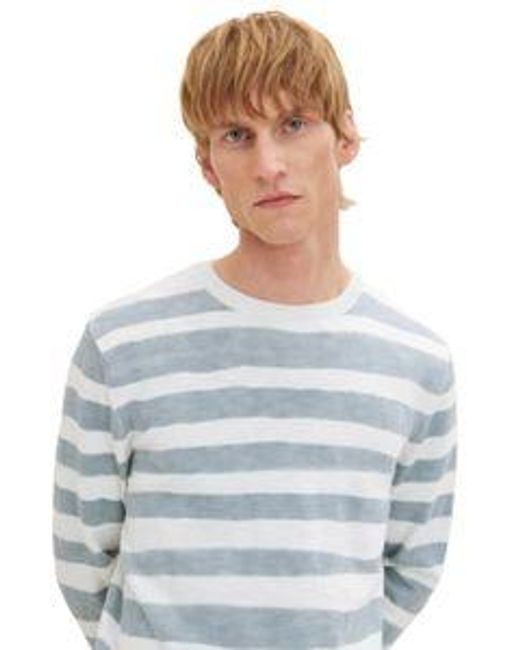 Tom Tailor Herren Rundhals Pullover Printed Stripe Knitter in Blue für Herren