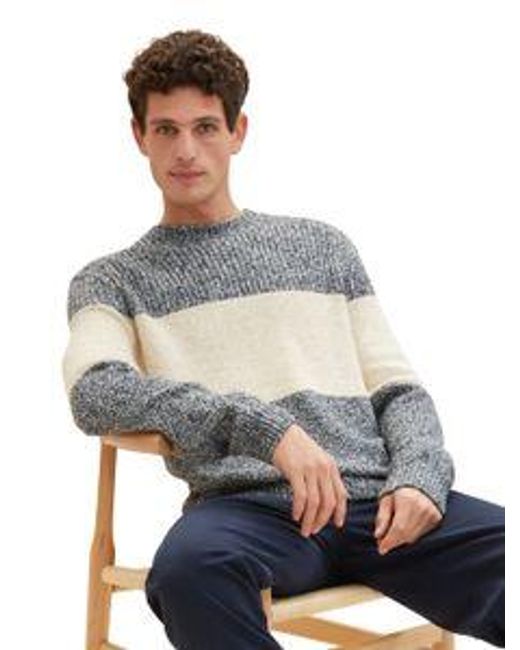 Tom Tailor Herren Rundhals Pullover Structured Knit in Gray für Herren