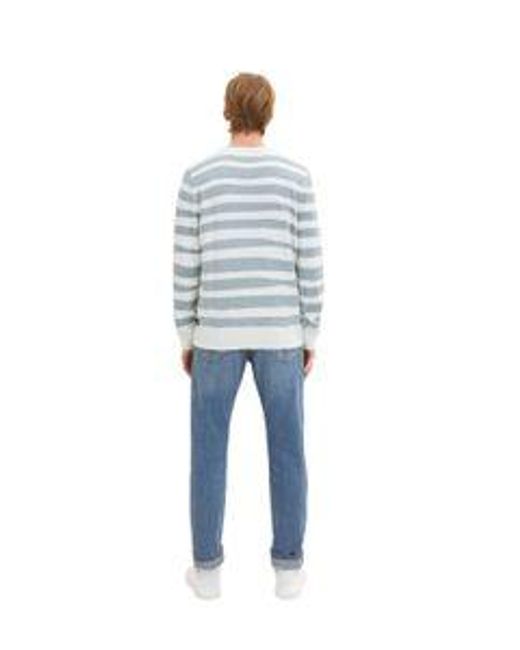 Tom Tailor Herren Rundhals Pullover Printed Stripe Knitter in Blue für Herren