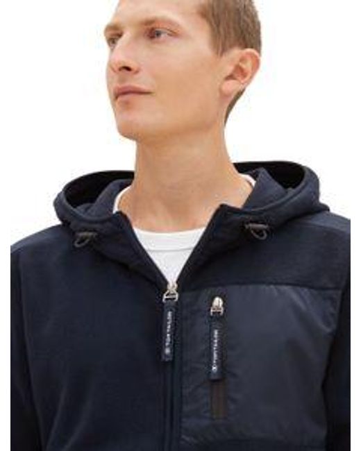 Tom Tailor Herren Kapuzen Sweatjacke Cutline Fleece in Blue für Herren