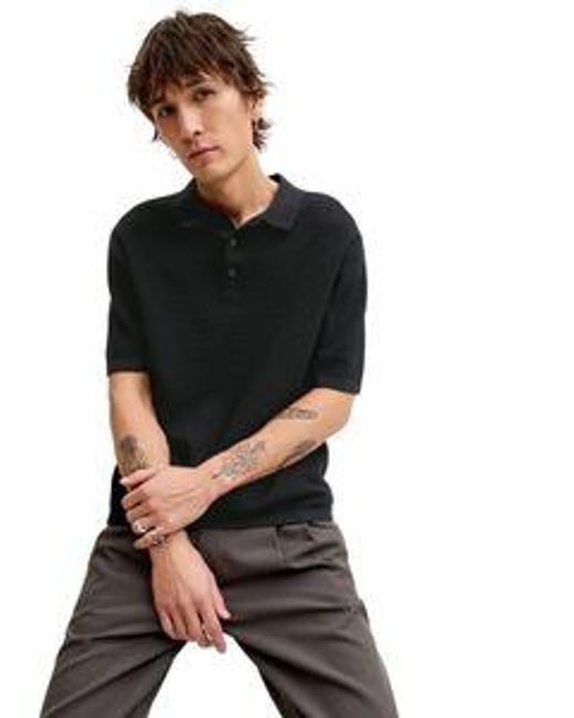 Jack & Jones Kurzarmpullover JJEGEORGE KNIT SS SN mit Polo Kragen in Black für Herren