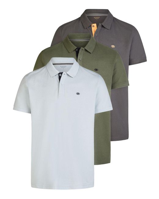 Tom Tailor Poloshirt Herren Kurzarm Baumwolle Regular Fit 3Er Set-Pack in Gray für Herren