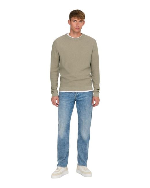 Only & Sons Herren Pullover Onstony Ds 12 Ls Waffle Crew Knit in Gray für Herren
