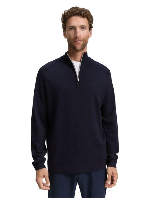 Tom Tailor Herren Strickpullover Basic Knit Troyer in Blue für Herren