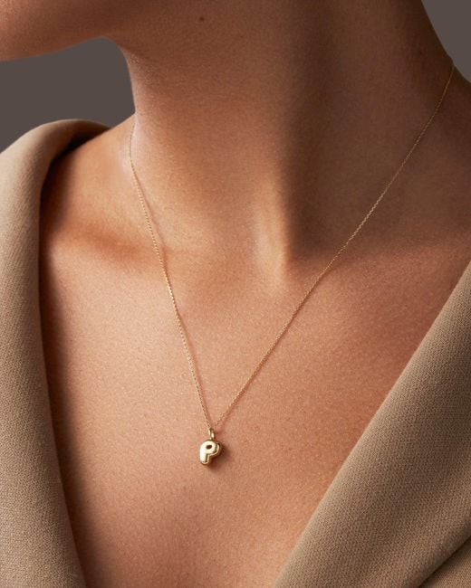 Jenny Bird Natural 14k Gold Bubble Letter Necklace - P