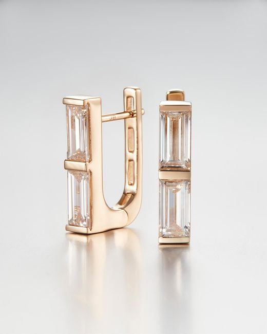 Jenny Bird Natural 10k Stacked Baguette Diamond Huggie Earrings