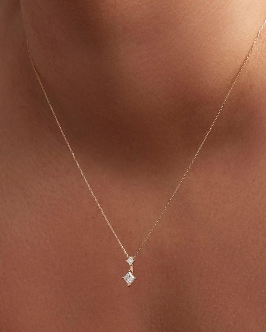 Jenny Bird White 14k Princess Cut Double Diamond Pendant Necklace