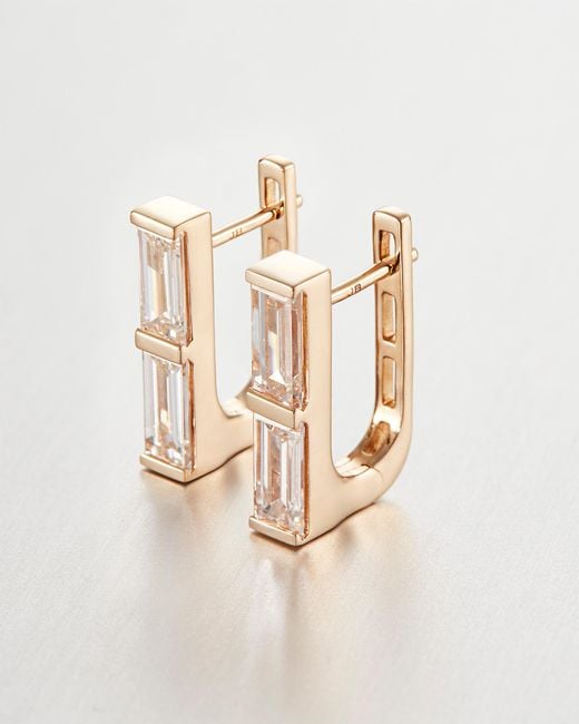 Jenny Bird Natural 10k Stacked Baguette Diamond Huggie Earrings