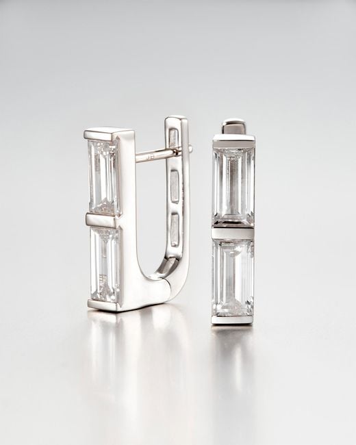 Jenny Bird White 14k Stacked Baguette Diamond Huggie Earrings