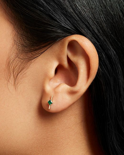 Jenny Bird Blue 14k Princess Cut Emerald Bar Stud Earrings