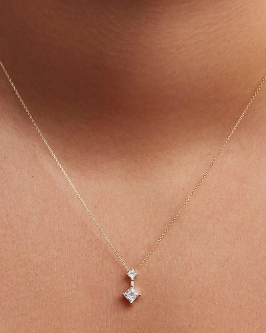 Jenny Bird White 14k Princess Cut Double Diamond Pendant Necklace