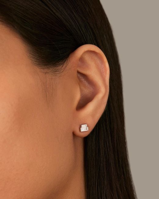 Jenny Bird White 14k Stacked Baguette Diamond Stud Earrings