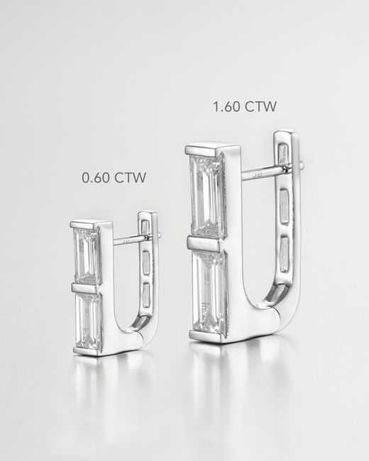 Jenny Bird White 14k Stacked Baguette Diamond Huggie Earrings