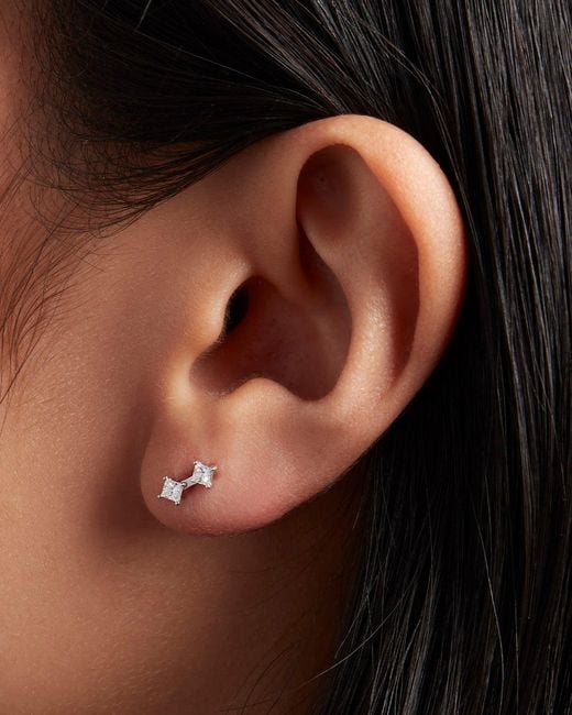 Jenny Bird White 14k Princess Cut Double Diamond Stud Earrings