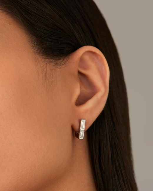 Jenny Bird White 14k Stacked Baguette Diamond Huggie Earrings