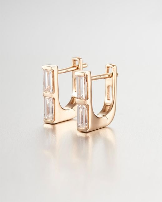 Jenny Bird Metallic 14k Stacked Baguette Diamond Huggie Earrings