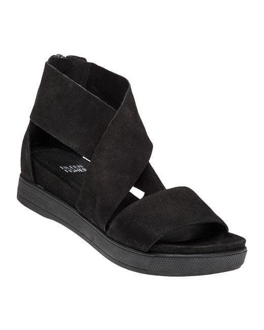 Eileen Fisher Sport Black Nubuck Platform Sandals