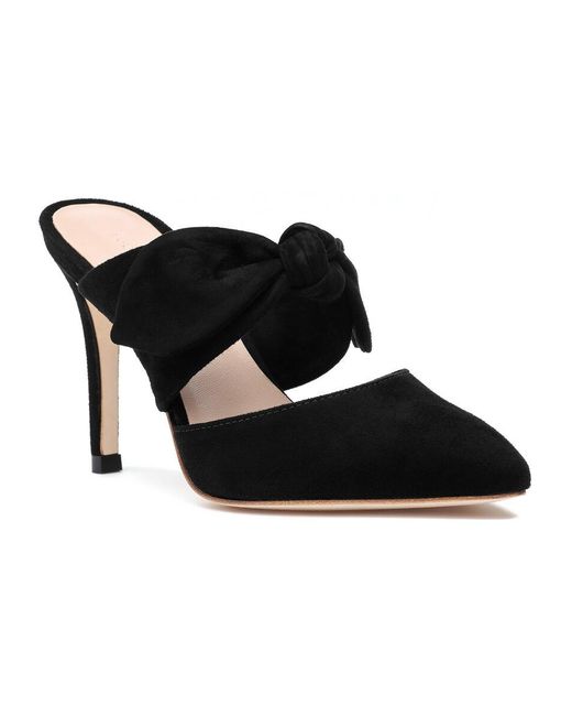 black suede mule heels