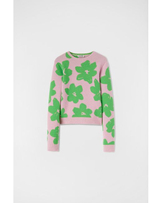 Jil Sander Green Jacquard Sweater