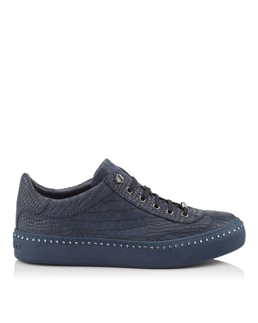 Jimmy Choo Blue Ace Navy Crocodile Printed Nubuck Leather Low Top Trainers With Navy Crystals Navy/navy 39 for men