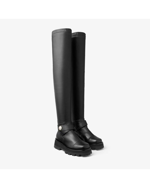 Jimmy Choo Black Stretch Leather Over-the-Knee Monogram Boots