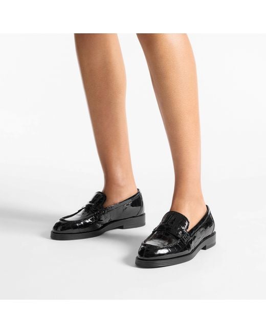 Jimmy Choo Black Ivy Croc-Embossed Leather Loafers
