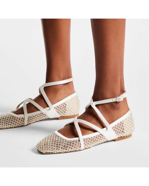 Jimmy Choo Astoria Mesh Embellished Ballet Flats in White | Lyst