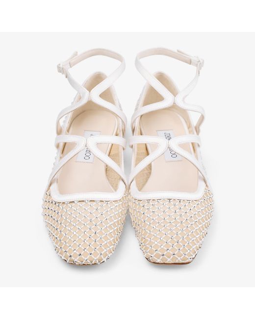 Jimmy Choo Astoria Mesh Embellished Ballet Flats in White | Lyst