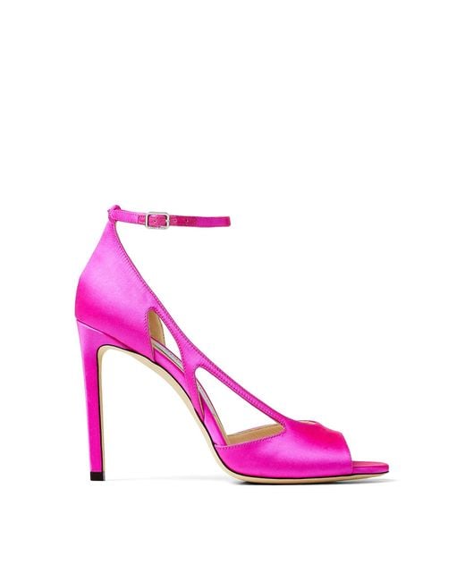 Jimmy Choo Pink Liu 100 Fuchsia Satin Sandals With Stiletto Heel Fuchsia 35