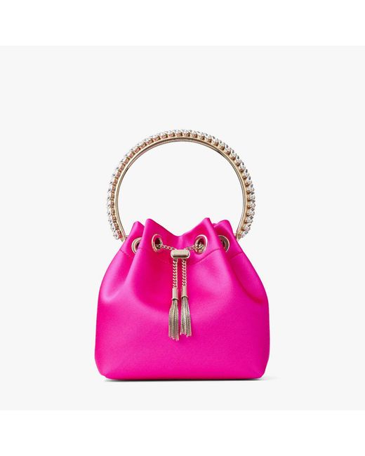 Jimmy Choo Pink Bon Bon Embellished Satin Top Handle Bag