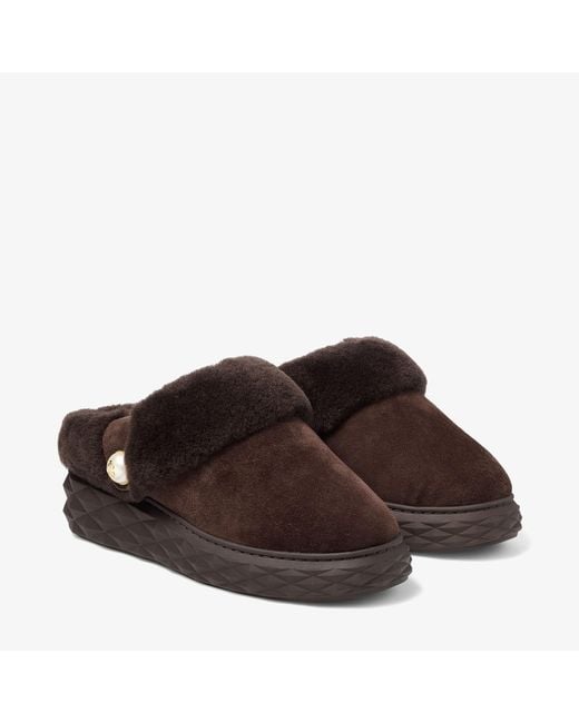 Jimmy Choo Brown Diamond Shearling Mules