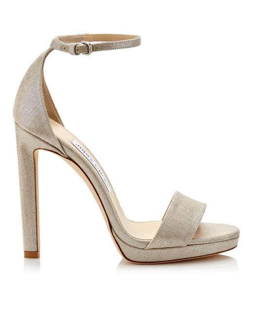 Jimmy Choo Misty 120 Natural And Silver Metallic Linen