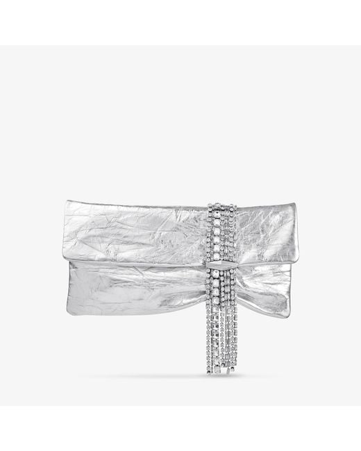 Jimmy Choo White Leather-Crystal Zandra Clutch Bag