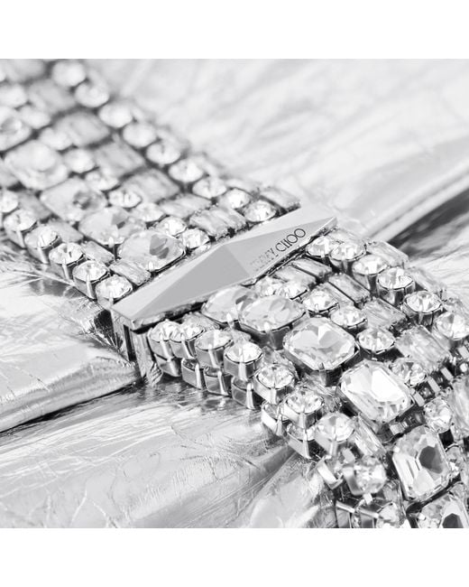 Jimmy Choo White Leather-Crystal Zandra Clutch Bag