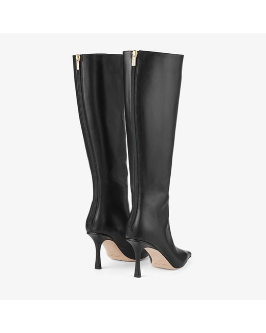 Jimmy Choo Black Agathe 85 Point-toe Knee-high Leather Boots