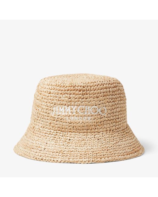 Jimmy Choo Natural Raffia Atena Bucket Hat
