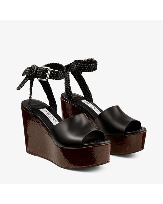 Jimmy Choo Brown Jori 100 Leather Wedge Sandals