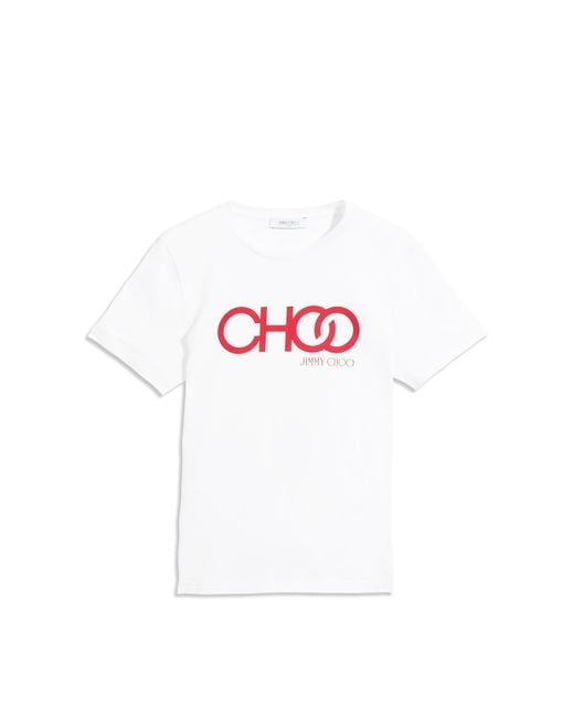 Jimmy Choo Choo T White Cotton T-shirt With Red Embossed Logo Print