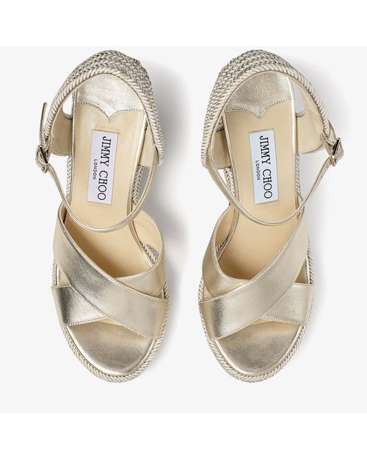Jimmy Choo Metallic Dellena 100 Leather Wedge Sandals
