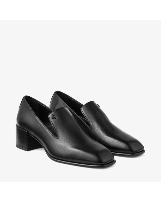 Jimmy Choo Black Eliot 45 Buffalo Leather Heeled Loafers