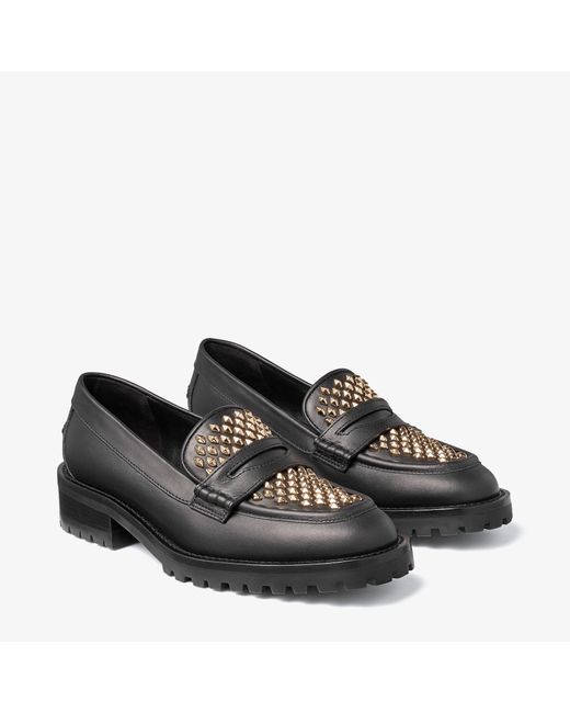 Jimmy Choo Black Deanna Stud-embellished Loafers