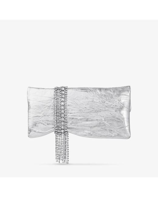 Jimmy Choo White Leather-Crystal Zandra Clutch Bag