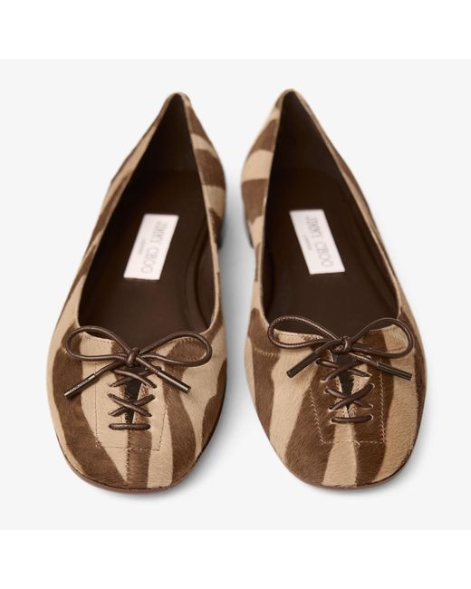 Jimmy Choo Brown Scarlett Suede Zebra Print Ballet Flats